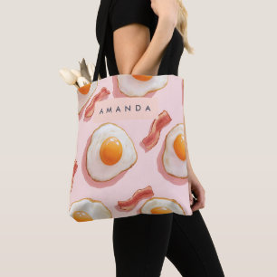 Bolsa Tote Ovos Pintados Personalizados e Padrões de Bacon