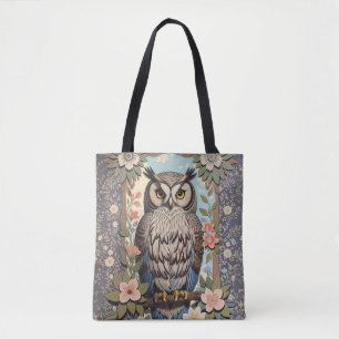 Bolsa Tote Owl Pastel Floral William Morris Inspirado