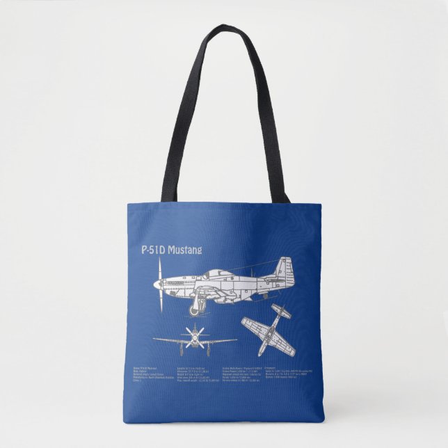 Bolsa Tote P-51D Mustang - Airplane Blueprint ABD (Frente)