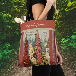 Bolsa Tote Pacote de Semente Vermelho 1902 Hollyhocks Monogra