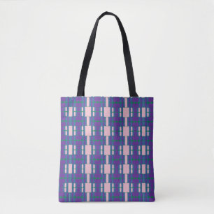 Bolsa Tote Padrão abstrato azul e roxo com realces cor-de-ros