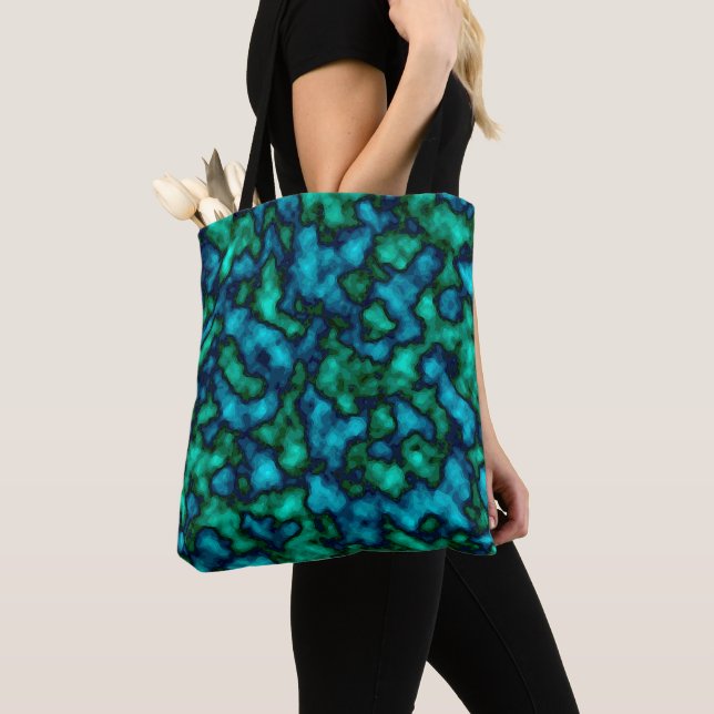 Bolsa Tote Padrão Abstrato azul e verde (Close Up)