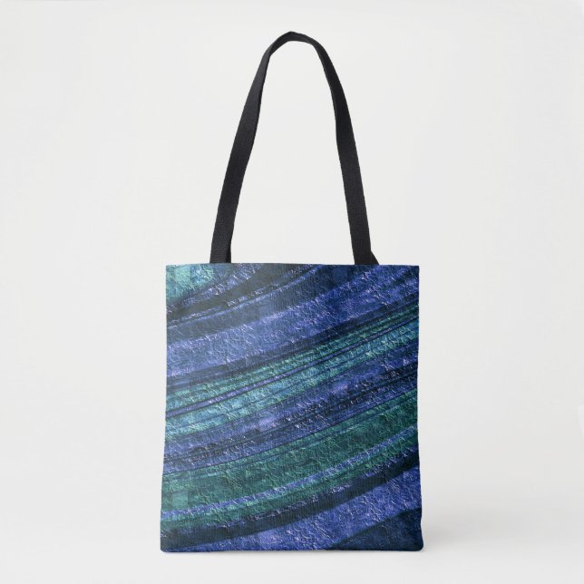 Bolsa Tote padrão abstrato, azul e verde, textura (Frente)
