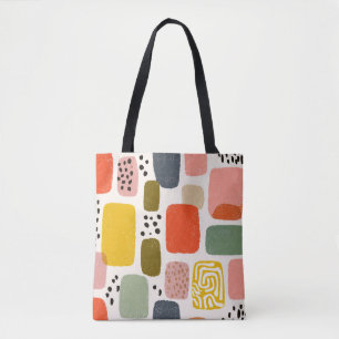 Bolsa Tote Padrão Abstrato Boho Moderno em Aquarela Colorid