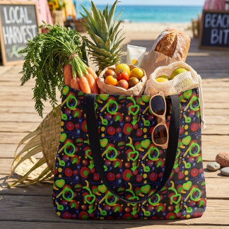 Bolsa Tote Padrão Abstrato de Rabiscos Pop em Cor Vibrante