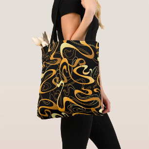 Bolsa Tote Padrão Abstrato de Redemoinho Dourado