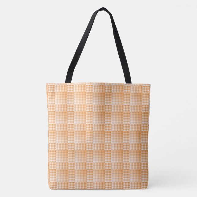Bolsa Tote Padrão Abstrato Xadrez Laranja Branco (Frente)