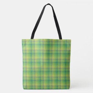 Bolsa Tote Padrão Abstrato Xadrez Verde Azul