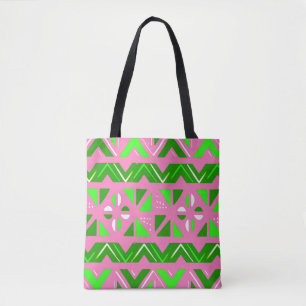 Bolsa Tote Padrão africano rosa e verde