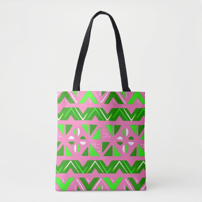Bolsa Tote Padrão africano rosa e verde (Frente)