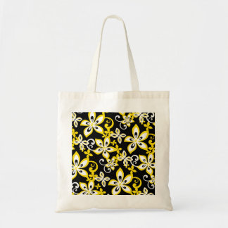 BOLSA TOTE PADRÃO ALOHA HAWAII EM PRETO E AMARELO