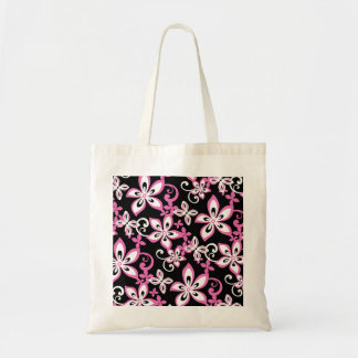 BOLSA TOTE PADRÃO ALOHA HAWAII EM PRETO E ROSA