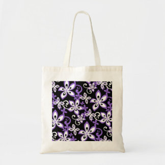 BOLSA TOTE PADRÃO ALOHA HAWAII EM PRETO E ROXO