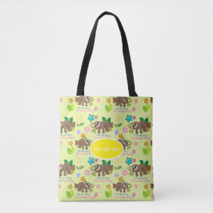 Bolsa Tote Padrão Amarelo Bonito, Preguiçoso Engraçado Cit