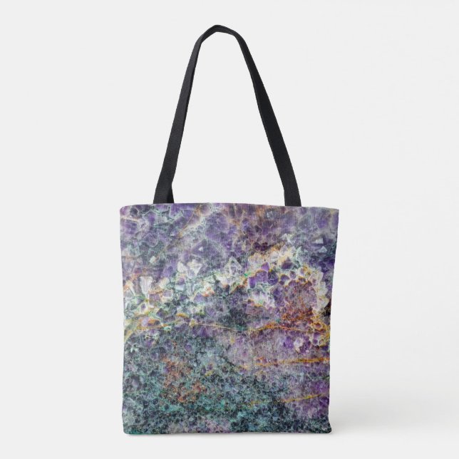 Bolsa Tote padrão ametista de textura de pedra gem mineral am (Verso)