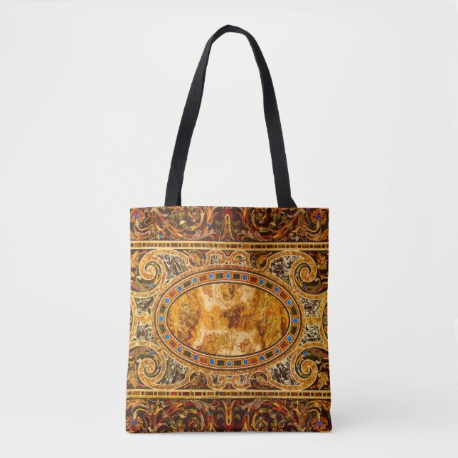 Bolsa Tote Padrão Antiquado De Gemstone Italiano Decorativo (Frente)