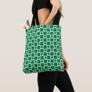 Bolsa Tote Padrão aproximado de Shamrock verde e branco veri