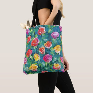 Bolsa Tote Padrão aquarela de roseira silvestre