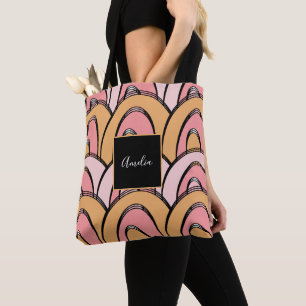 Bolsa Tote Padrão Arco-íris Groovy Laranja Rosa