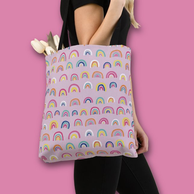 Bolsa Tote Padrão Arco-íris Rosa (Pink rainbow all over print tote bag)