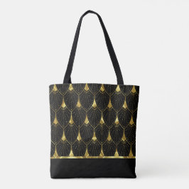 Bolsa Tote Padrão Art Déco preto e dourado