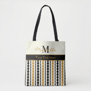 Bolsa Tote Padrão Art Déco Preto e Dourado Elegante