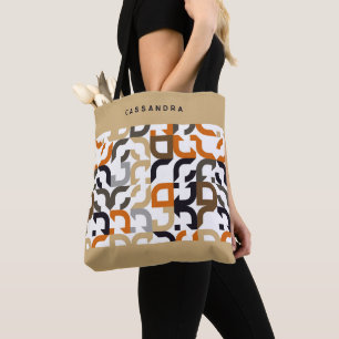 Bolsa Tote Padrão Artístico Retro Laranja Bege Marrom Preto P