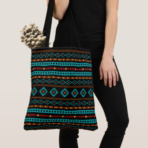 Bolsa Tote Padrão Aztec Teal Reds Amarelo Preto Misturado