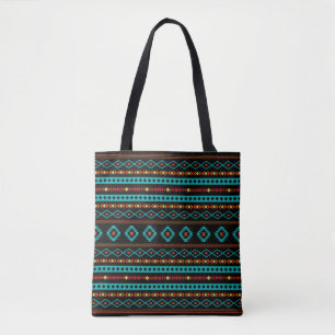 Bolsa Tote Padrão Aztec Teal Reds Amarelo Preto Misturado Mot
