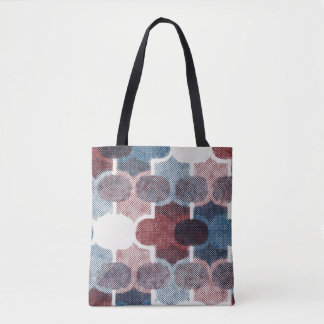 Bolsa Tote Padrão Azul Abstrato vermelho geométrico