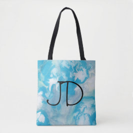 Bolsa Tote Padrão Azul Branco e Cinza Marble