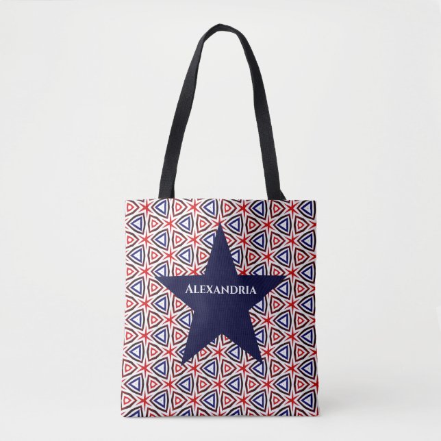Bolsa Tote Padrão Azul Branco Patriótico Americano (Frente)