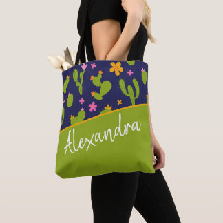 Bolsa Tote Padrão Azul Cor Verde Rosa Personalizado