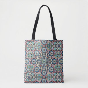 Bolsa Tote Padrão Azul e Teal do Vintage em Marrocos