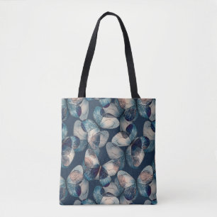 Bolsa Tote Padrão azul escuro com borboletas