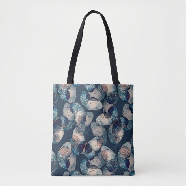Bolsa Tote Padrão azul escuro com borboletas (Frente)