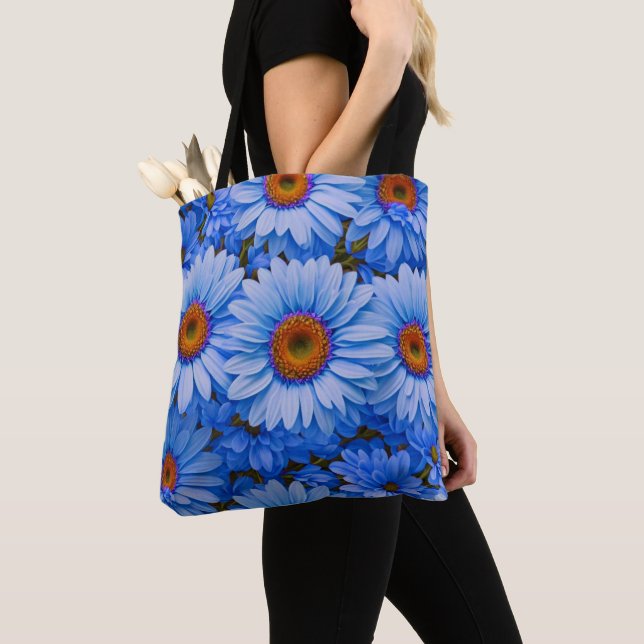 Bolsa Tote Padrão azul-floral dos girassóis azuis (Close Up)
