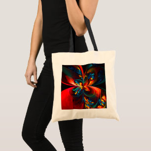 Bolsa Tote Padrão Azul Laranja-Abstrato Floral Moderno #14