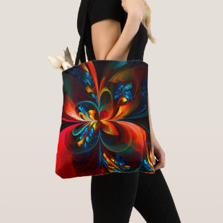 Bolsa Tote Padrão Azul Laranja-Abstrato Floral Moderno #14