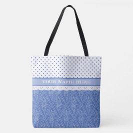 Bolsa Tote Padrão Azul Periwinkle, Faux Lace, Bolinhas