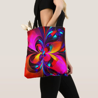 Bolsa Tote Padrão Azul Vermelho Abstrato Floral Moderno #07