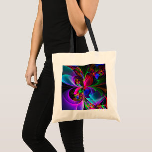 Bolsa Tote Padrão Azul Vermelho Abstrato Floral Moderno #12