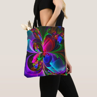 Bolsa Tote Padrão Azul Vermelho Abstrato Floral Moderno #12