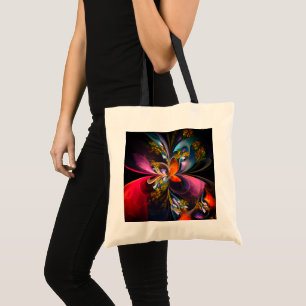 Bolsa Tote Padrão Azul Vermelho Abstrato Floral Moderno #13