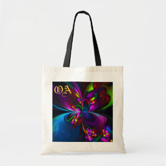Bolsa Tote Padrão Azul Vermelho Abstrato Floral Moderno #15
