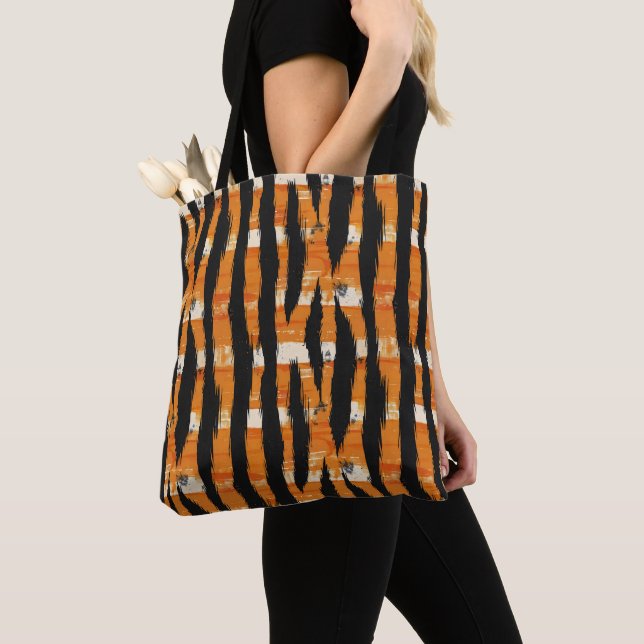 Bolsa Tote Padrão Black Orange Stripe (Close Up)