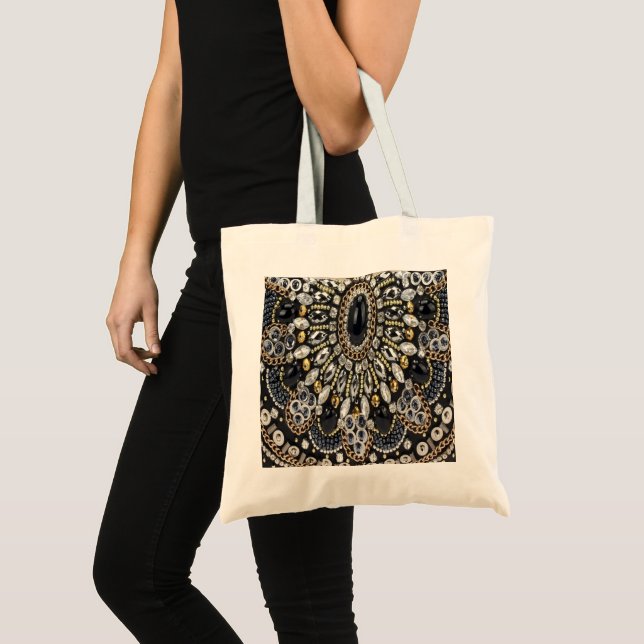 Bolsa Tote padrão boêmico art deco black and gold (Frente (produto))