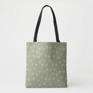 Bolsa Tote padrão boêmio de dentes-de-leão verde amarelo flor