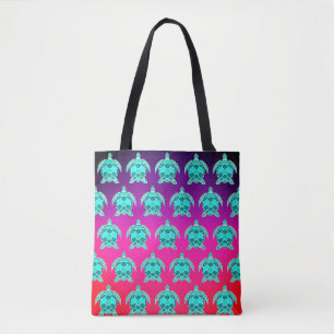 Bolsa Tote Padrão Bonito azul de tartarugas verdes