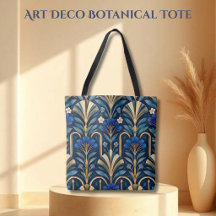Padrão Botânico Art Déco. Azul Safira